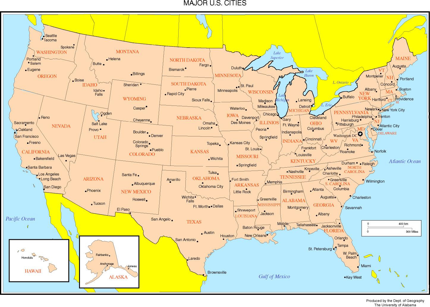 Map Of Usa With States And Cities