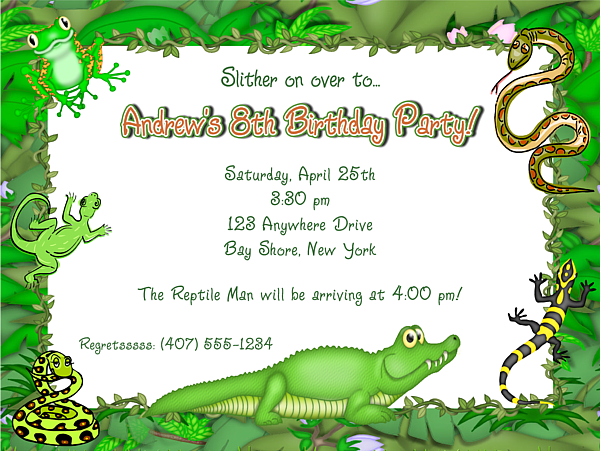 reptile alligator birthday party invitations reptile alligator frog ...