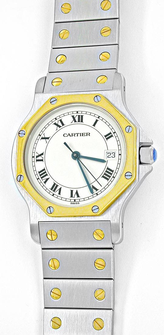 Original-Foto 2, CARTIER SANTOS 8-ECKIG RONDE HR STAHLGOLD TOPUHR NEUZ.!