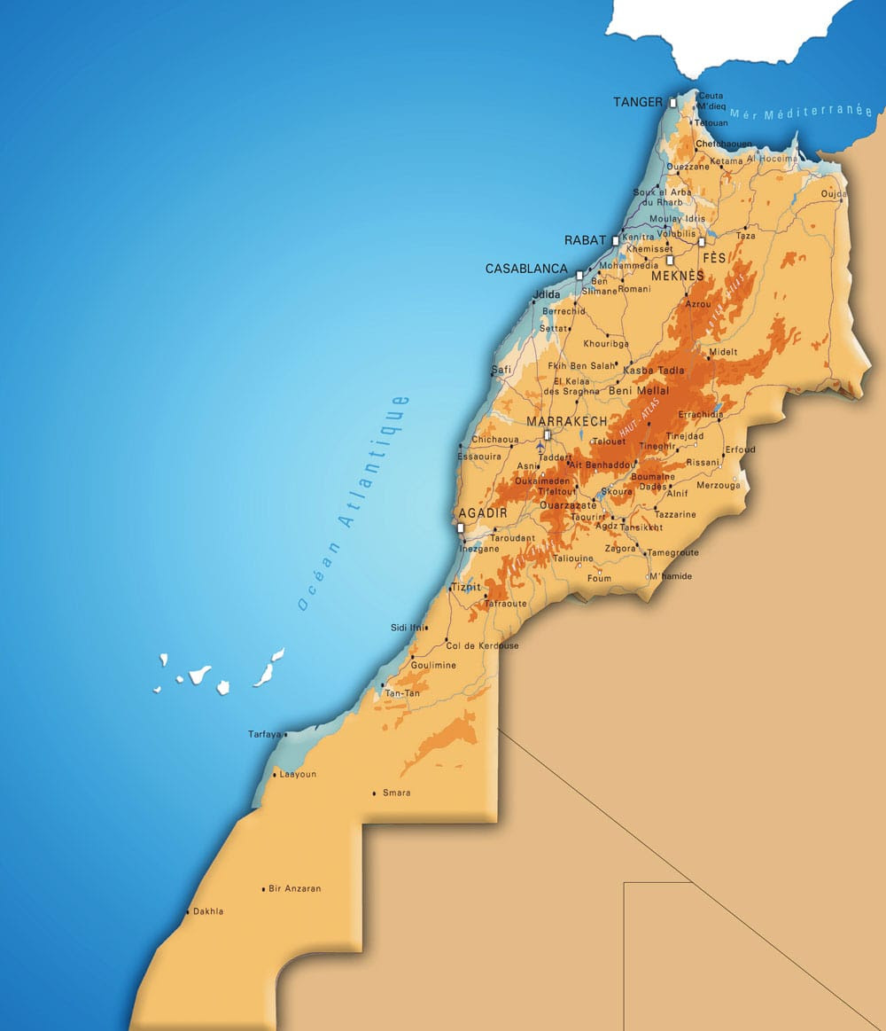 Cartograf.fr : Le Maroc : Carte du Maroc avec un effet 3D