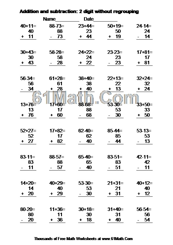 Addition and subtraction: 2 digit without regrouping Create Your Own ...