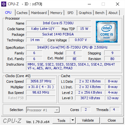 Intel Core I5 70u 3058 37 Mhz Cpu Z Validator