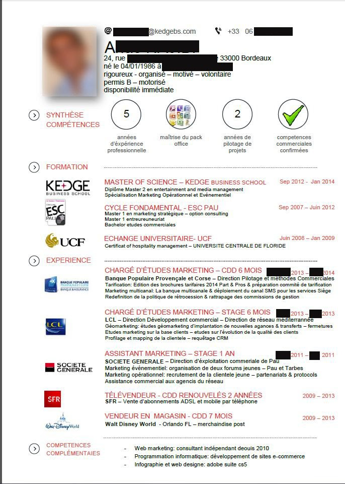 CV diplômé Kedge BS