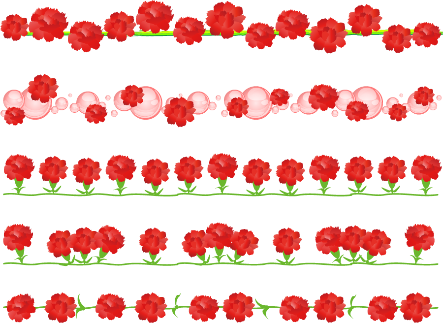フリーイラスト 5種類のカーネーションのラインのセットでアハ体験