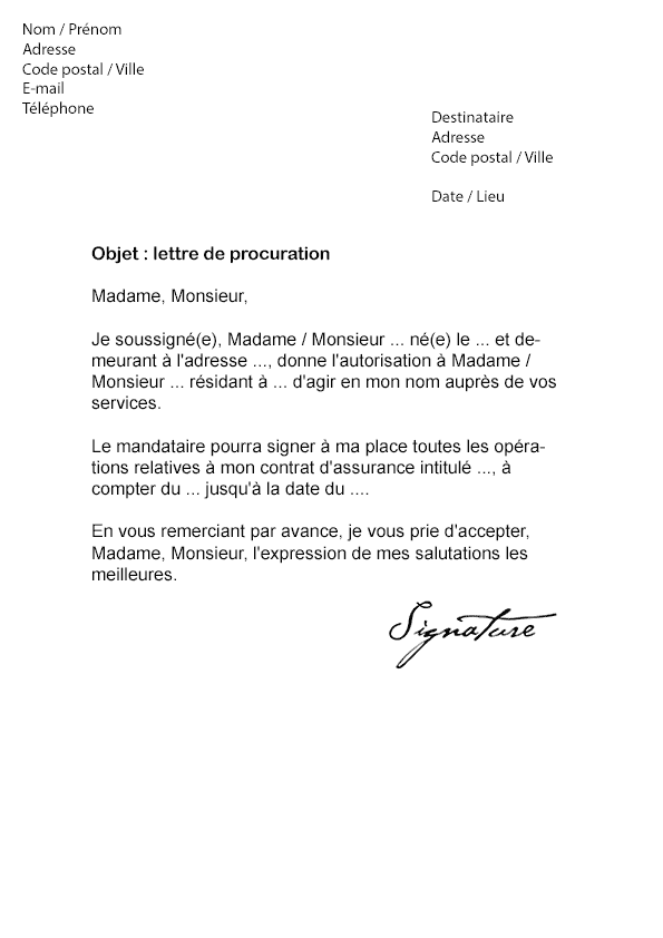 Lettre de procuration