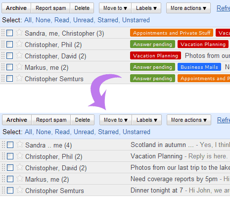 How to hide or remove labels next to subject line in Gmail inbox?