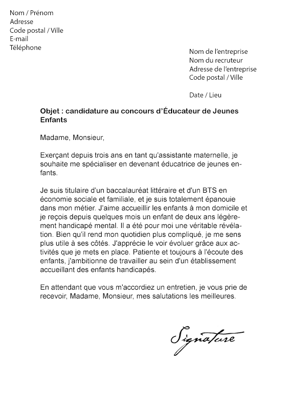 Lettre de Motivation Concours Éducateur Spécialisé 