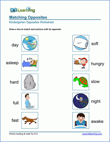 Free Preschool & Kindergarten Opposites Worksheets - Printable | K5 ...