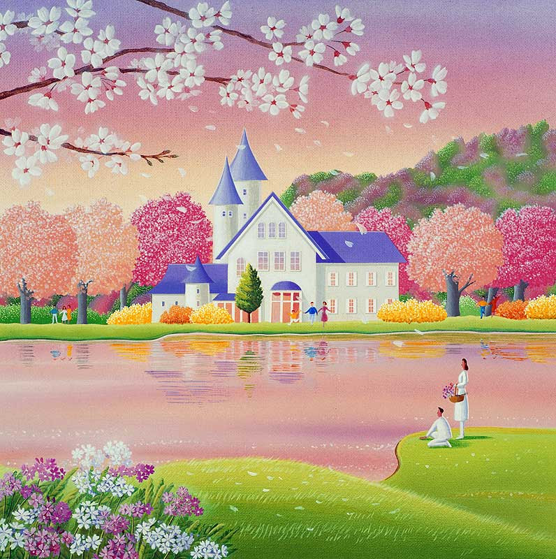 桜の森と湖の風景 ストックイラスト 衛星写真素材blog 株式会社アートバンク オフィシャルブログ