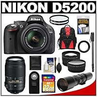 Nikon D5200 Digital SLR Camera & 18-55mm G VR DX AF-S Zoom Lens with 55-300mm VR + 500mm Telephoto Lens + 32GB Card + Backpack + Tele/Wide Lenses + Monopod + Accessory Kit
