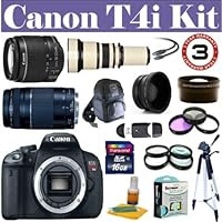 Canon EOS Rebel T4i Digital 18 MP CMOS SLR Camera EF-S 18-55mm f/3.5-5.6 IS II Zoom Lens & EF 75-300mm f/4-5.6 III Zoom Lens + 650mm-1300mm f/8 Telephoto Lens + Super Wide Angle Lens + 2x Telephoto Lens + Macro Lens Set + UV Filter, CPL Filter, FLD Filter Kit + 16 GIG Deluxe Accessory Kit