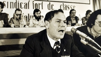 Cipriano García, impulsor del sindicat, intervenint a l'assemblea celebrada a Sant Medir