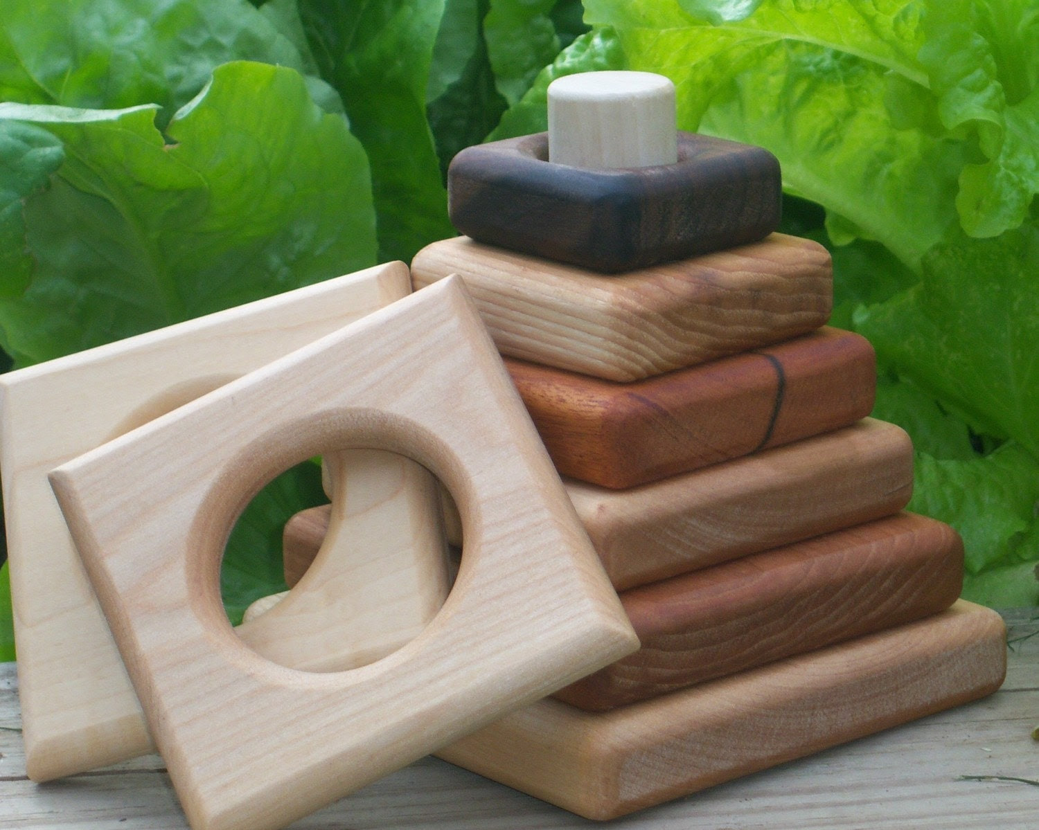 5dollars DONATED- Stacker and Teether Gift Set,  All Hardwood  SAVE 8 dollars Organic, Natural TickiTackiToys