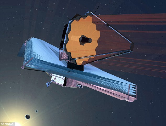 Future space technologies such as Nasa's James Webb Space Telescope (JWST) (illustrated), which will launch in 2018, were also discussed by Mr Bolden. He said it would be 'an absolutely incredible demonstration of the ability of humanity' to build a complex telescope to observe the universe in unprecedented detail