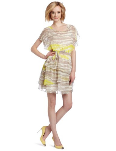 maxandcleo Women's Chelsey Printed Tiered Dress, Lemongrass, Small
