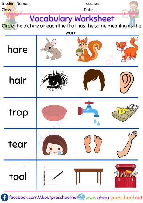 kindergarten vocabulary worksheet vocabulary worksheets kindergarten