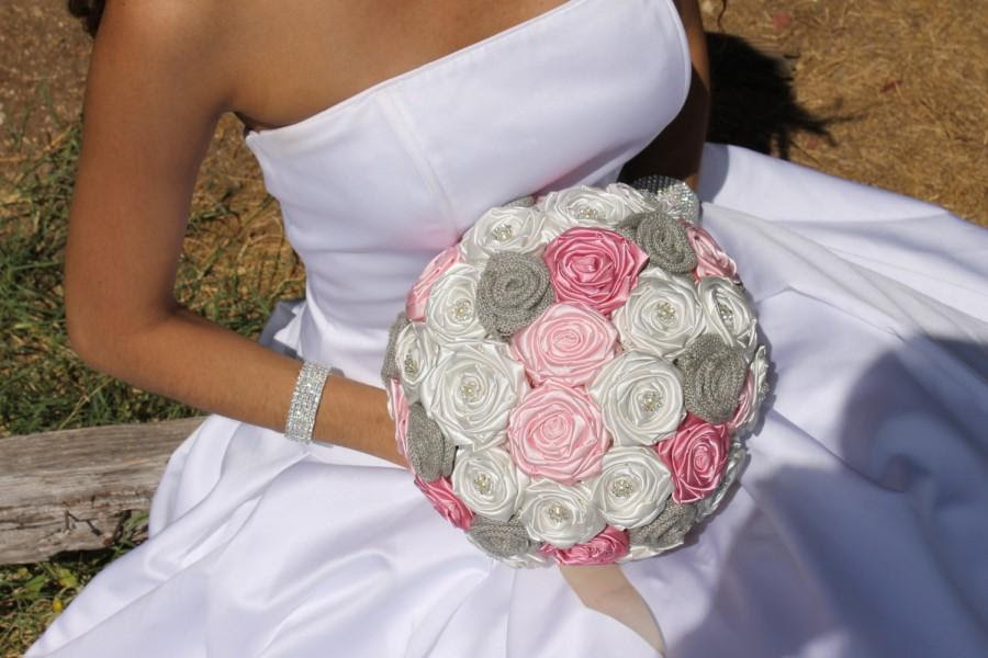 Rustic Wedding Bouquet Light Pink Rose Ivory Light Grey Burlap Bouquet Pink Burlap Bouquet Pink And Grey Bouquet Pink And Silver 2579835 Weddbook