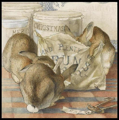 Three Rabbits Eating Plenty of Buns