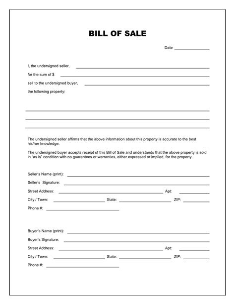 Free Printable Bill of Sale Templates Form (GENERIC)
