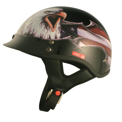 VCAN V531 Cruiser Patriotic Eagle Graphics Gloss Black Large Half Helmet