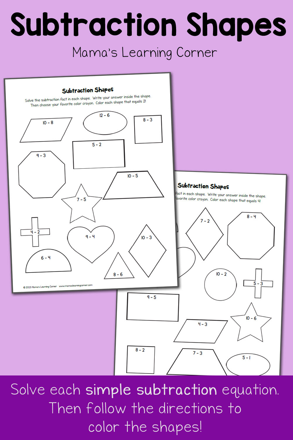 Subtraction Shapes: Free Subtraction Worksheets - Mamas Learning Corner