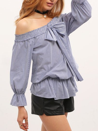Blusa hombro al aire rayas -azul fotos