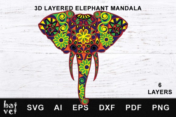 Crella Elephant Mandala 3D Layered 3D SVG Cut Files Compatible with Cameo Silhouette Studio, Cricut and other cutting machines for any crafting projects.