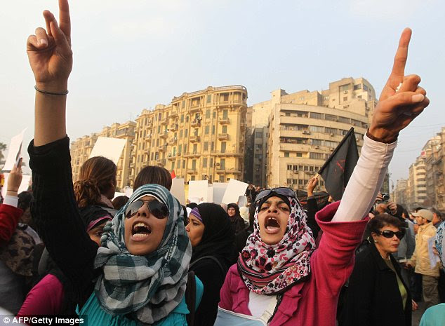 Anger: The protest is one of the first to be led by women - though many had male chaperones