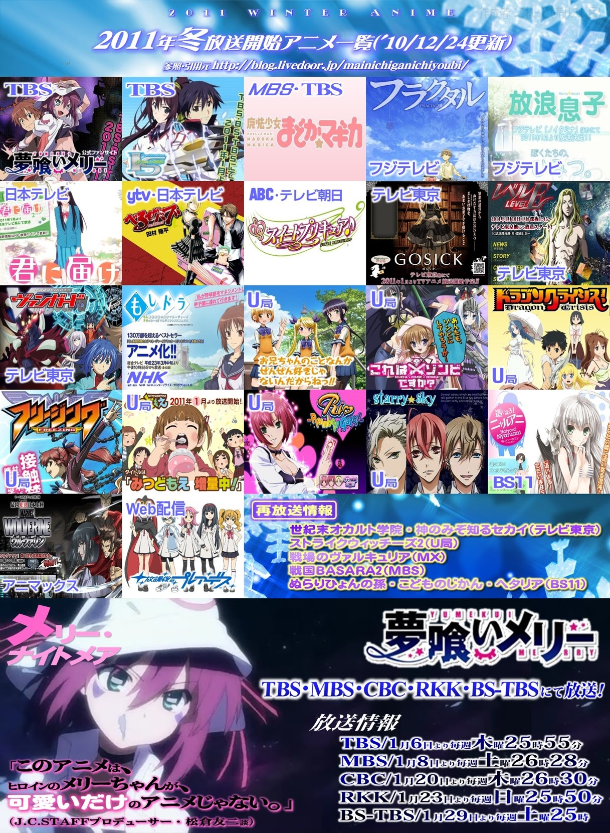 11年冬放送開始アニメ一覧 完全版 こもぺす