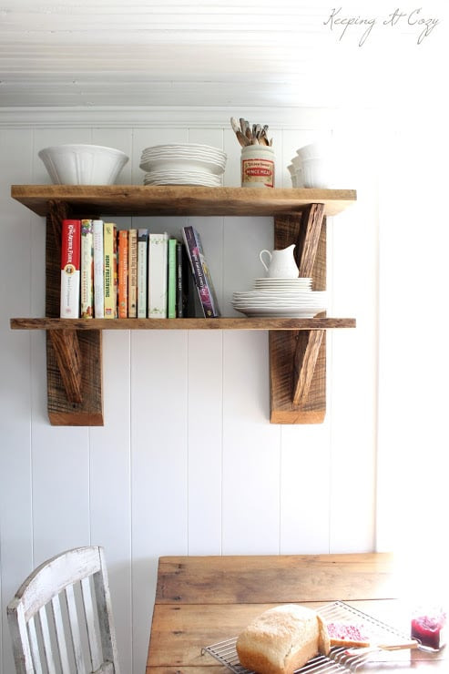 Reclaimed Wood Open Kitchen Shelves by Keeping It Cozy