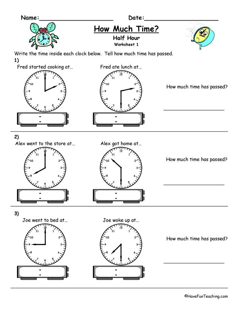 telling time worksheet to the half hour have fun teaching