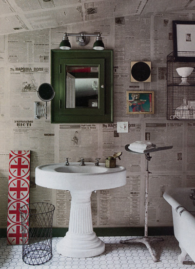 Wallpaper  Bathroom Walls on Love How Home Owner Sean Scherer Covered Two Walls In His Bathroom