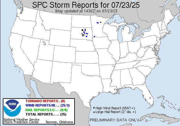 Today's severe weather reports