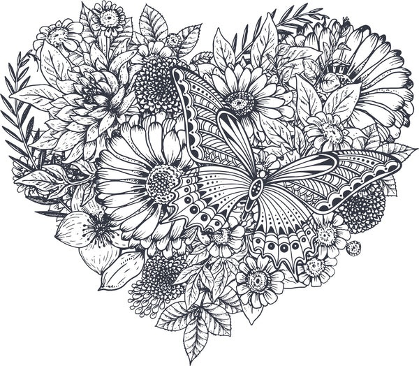 Download Pretty Black and White Butterfly Flower Heart Pen Art ...