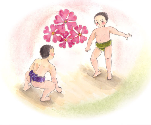 あさこん イラスト カード作品集 相撲イラストその２ わんぱく相撲 文章は日記