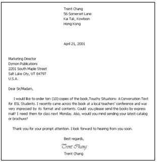 Hanging Style Business Letter