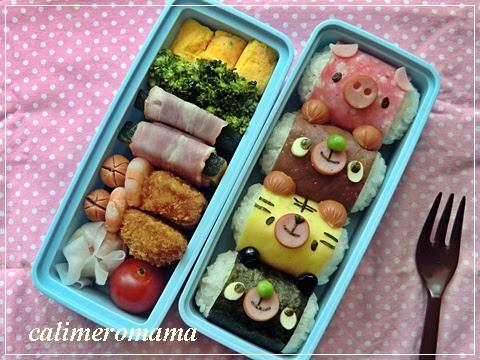 カリメロのみんなキャラ弁 ボツ弁 俵おにぎりdeカラフル動物弁当