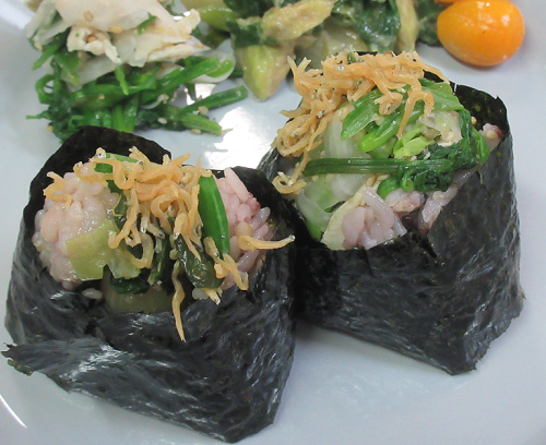 春野菜もりもり 具沢山な おかずおにぎり 野菜もりもり 地道にお弁当