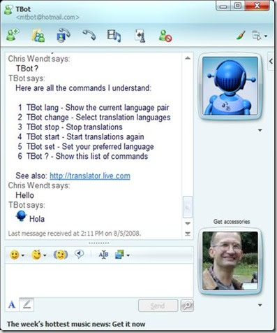 Translation Bot for Windows Live Messenger • Technology Bites