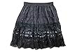 Boho Short Skirt Solid Black Cotton Gypsy Tiered Skirt Casual Wear