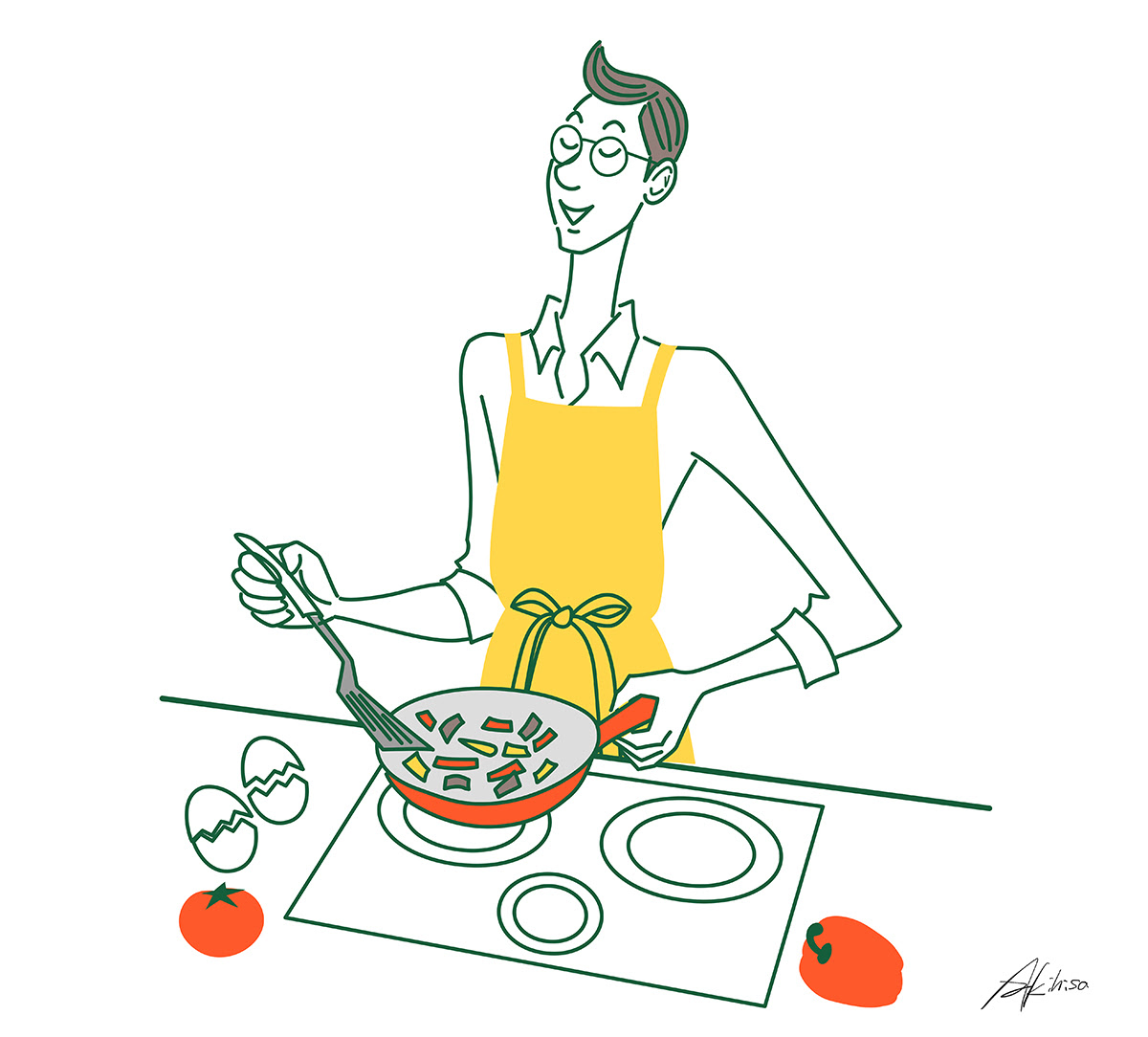イラスト キッチンに立つパパ 男の料理 イラストレーターakihisasawadaイラスト デザイン室
