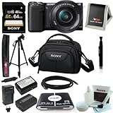 Sony NEX5T, NEX-5TL/B 16 MP Compact Interchangeable Lens Digital Camera Kit with 16-50mm Power Zoom Lens with NFC and Wifi sharing + Wasabi Power Battery for Sony NP-FW50 and Sony Alpha one battery and charger + Sony 64GB SD card + Sony LCS-VA15 Ca