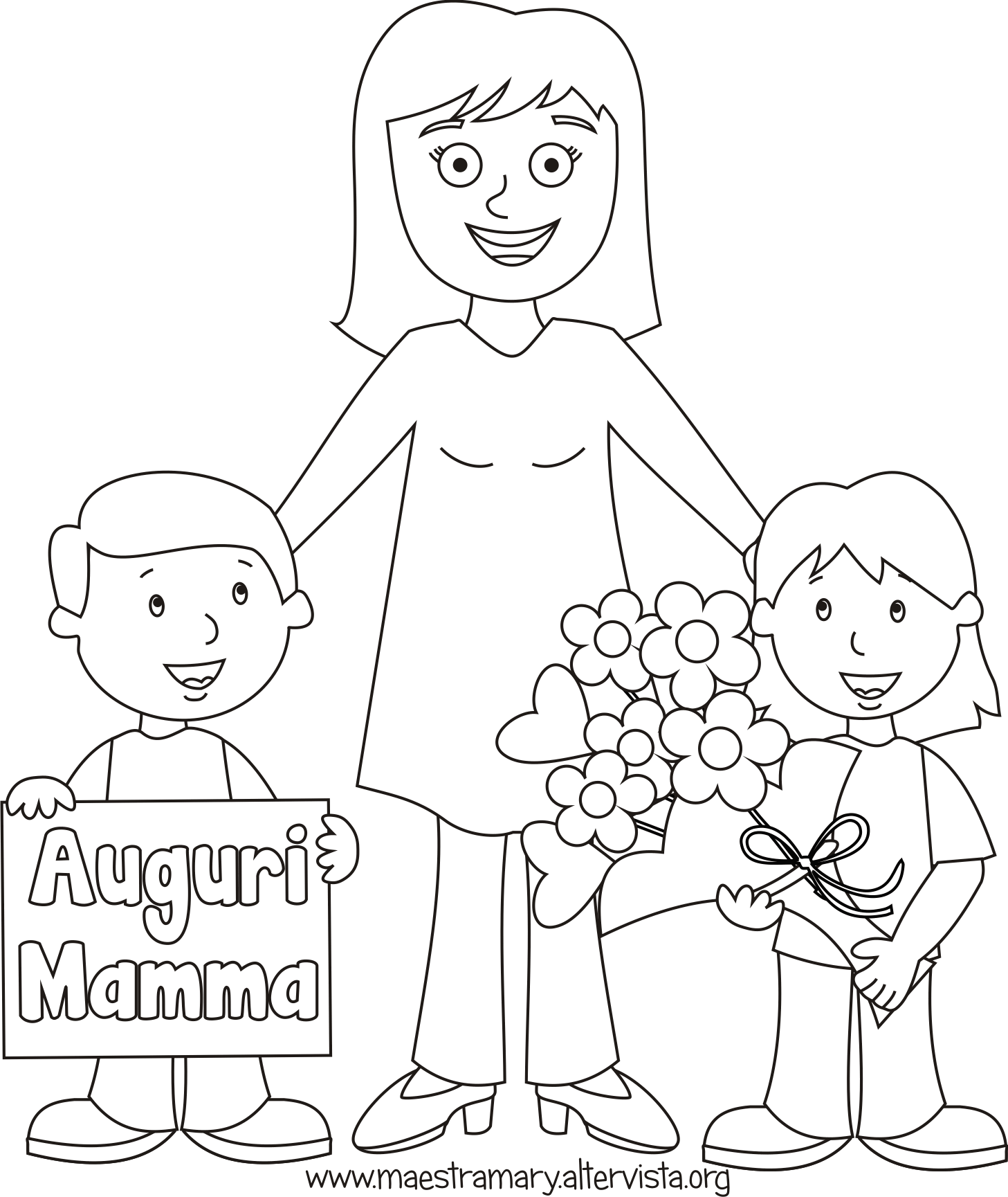 disegni festa della mamma mamma con bambini