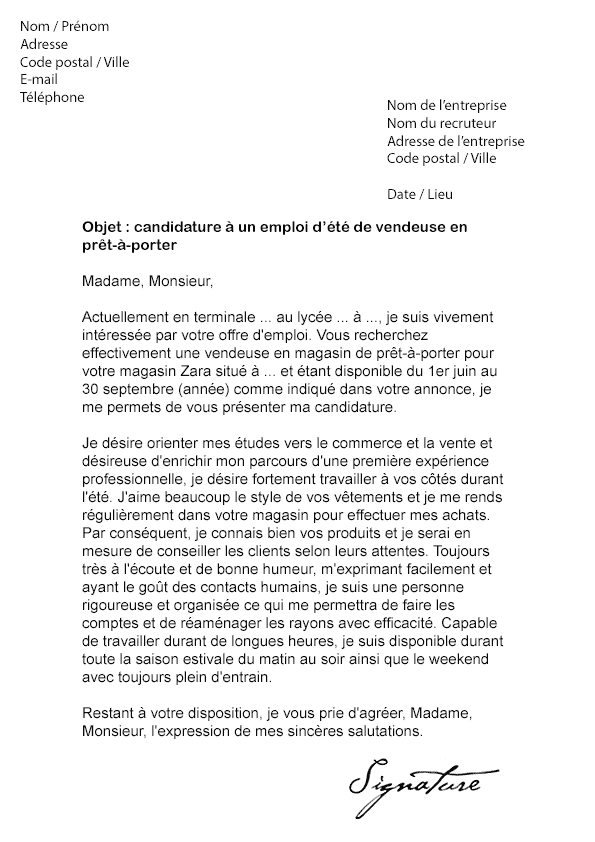 lettre de motivation pour travailler dans un magasin