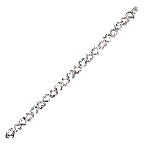 925 Sterling Silver Pretty Up and Down Heart Bracelet Set with Pink CZ