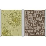 Sizzix 656942 Texture Fades Embossing Folders 2-Pack, Halloween Words & Cobwebs by Tim Holtz