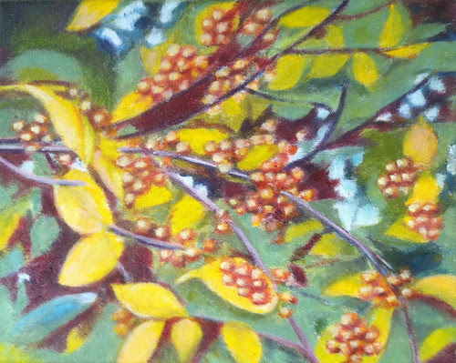 Branch with Golden Berries (Oil Bar Painting as of Jan. 1, 2014) by randubnick