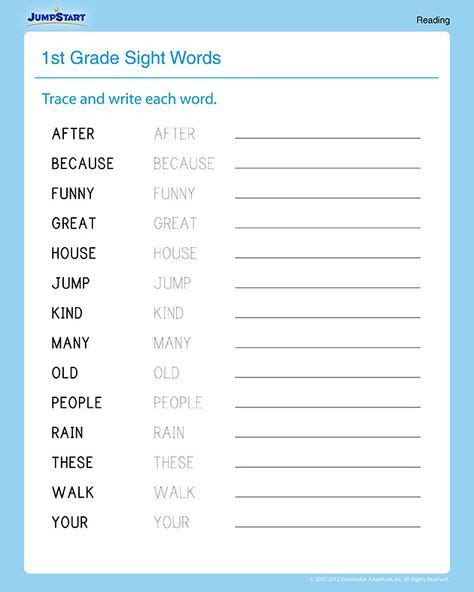 They will get to practice reading the word, . sight words printable first grade reading worksheet for the home