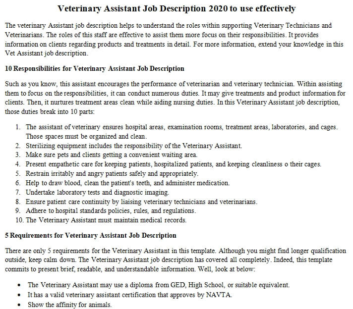 Veterinary Assistant Job Description 2020 To Use Effectively Room Surf Com