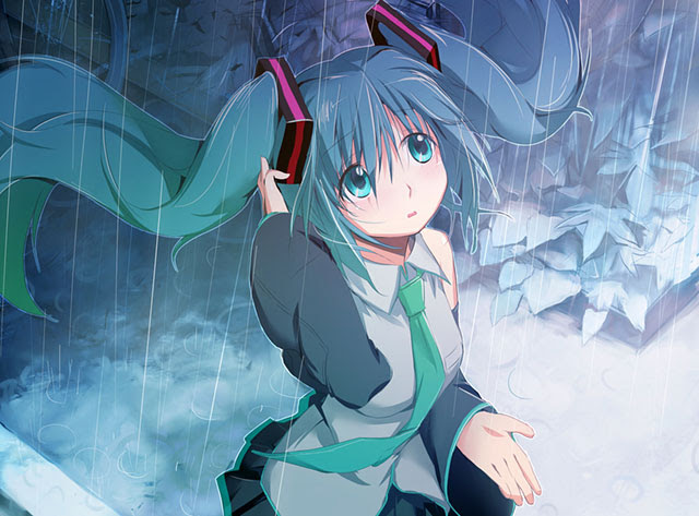 初音ミク 梅雨と傘とミクの可愛いイラスト壁紙 ボカロ画像